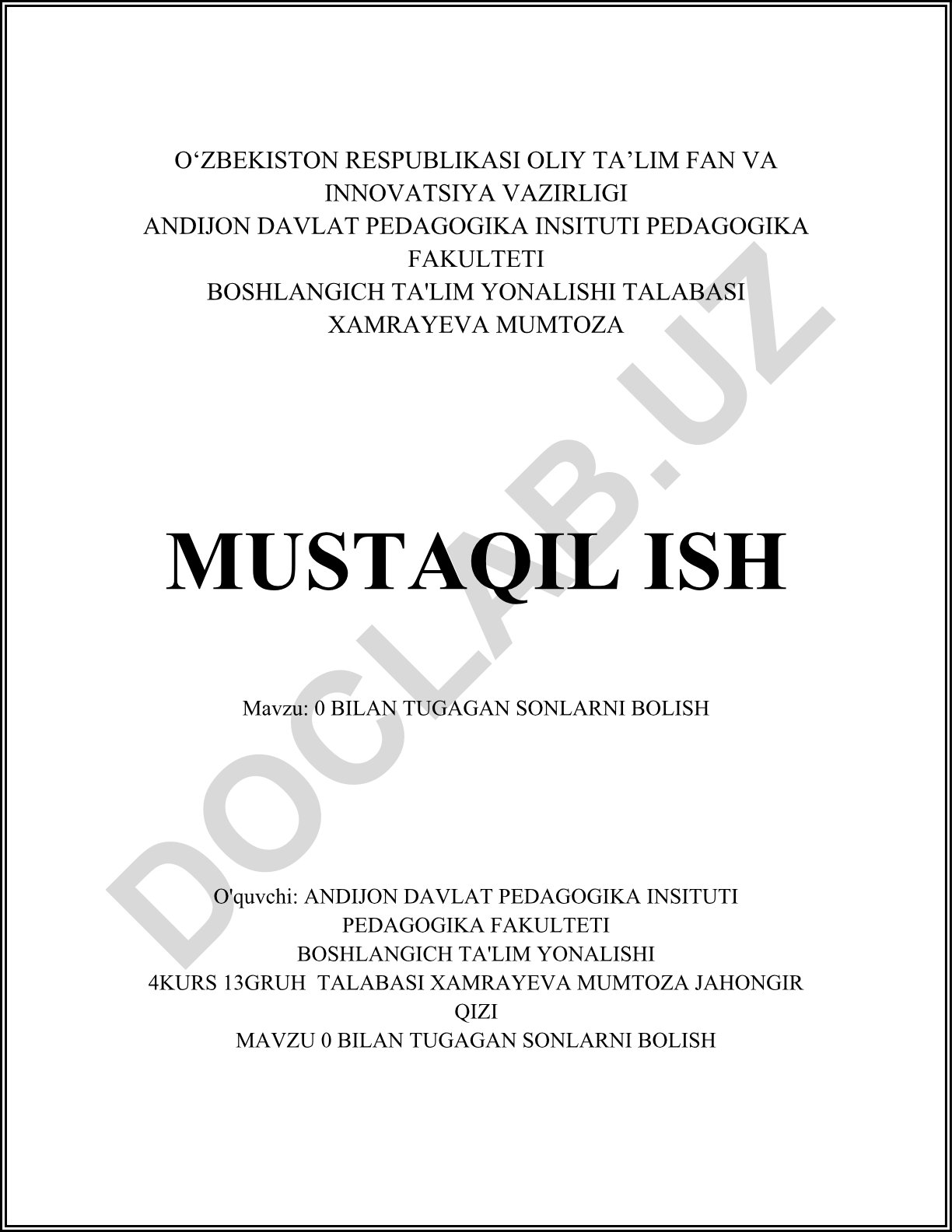 0 bilan tugagan sonlarni bo'lish
