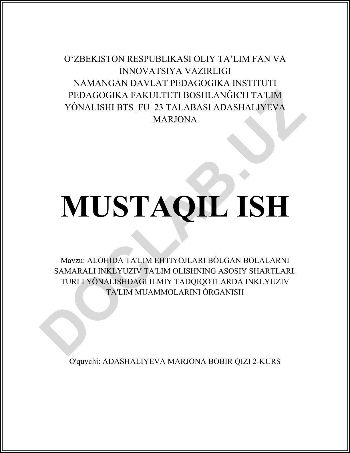 Alohida ta'lim ehtiyojlari bo'lgan bolalarni samarali inklyuziv ta'lim olishning asosiy shartlari
