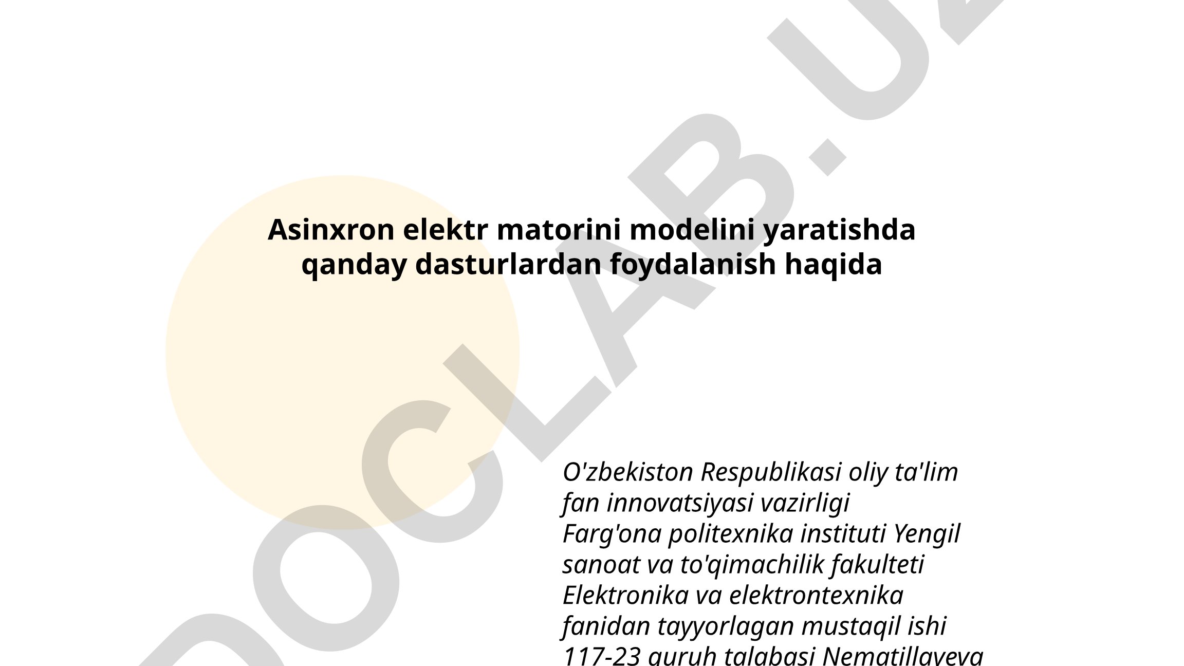 Asinxron elektr matorini modelini yaratishda qanday dasturlardan foydalanish
