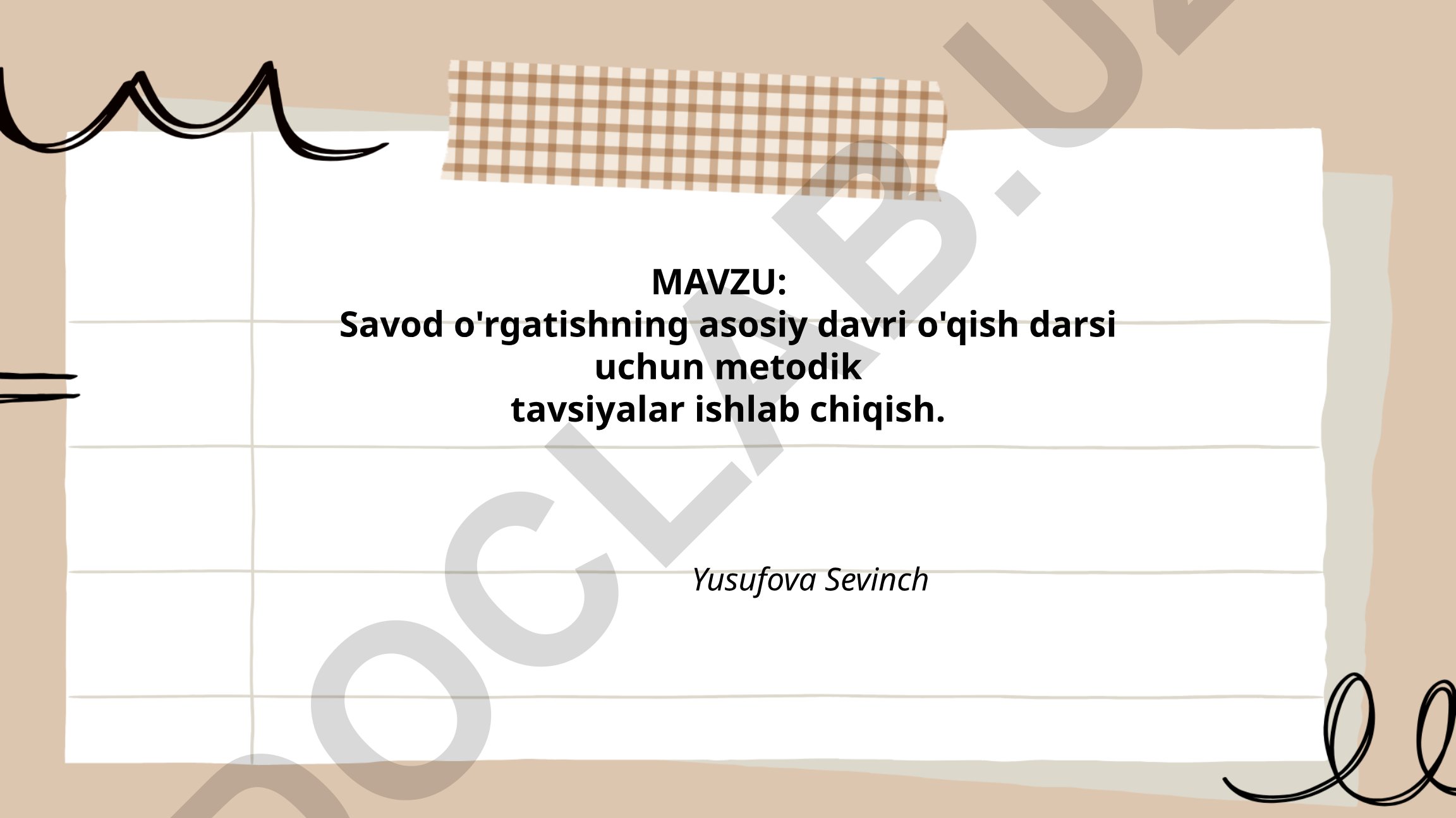 Savod o'rgatishning asosiy davri o'qish darsi uchun metodik tavsiyalar ishlab chiqish