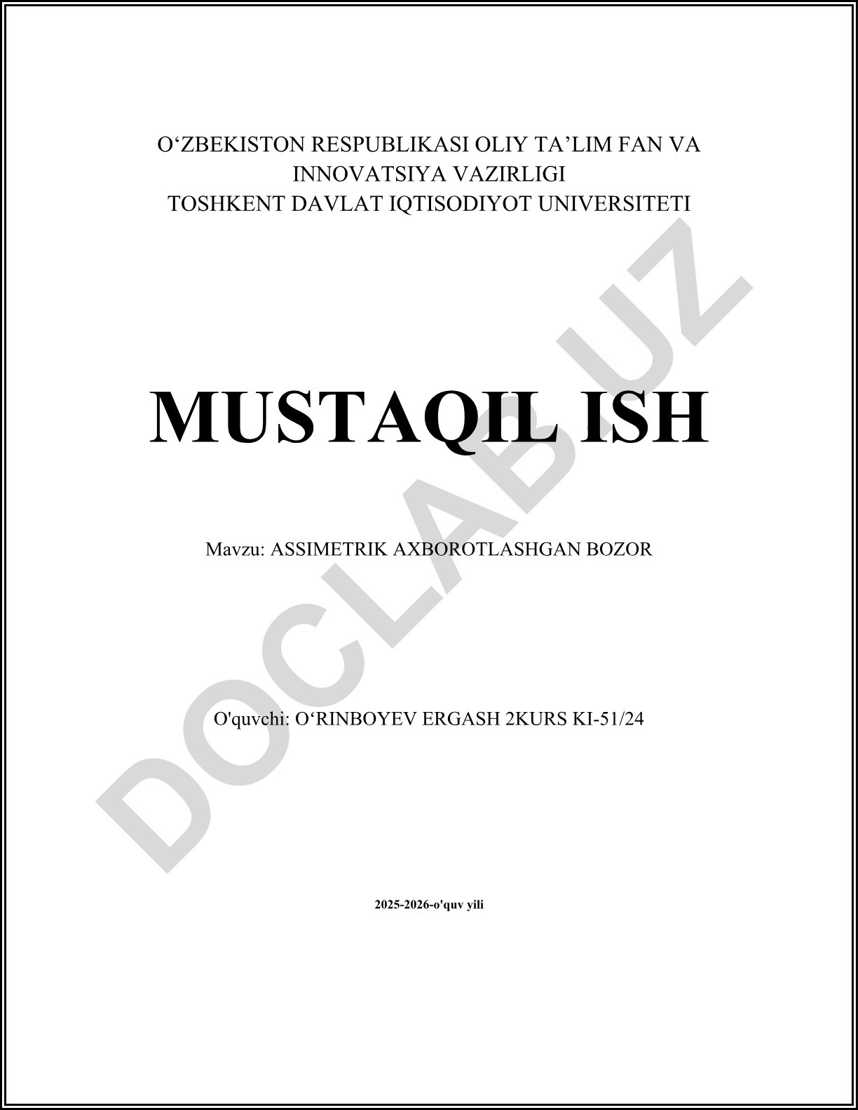 Assimetrik axborotlashgan bozor