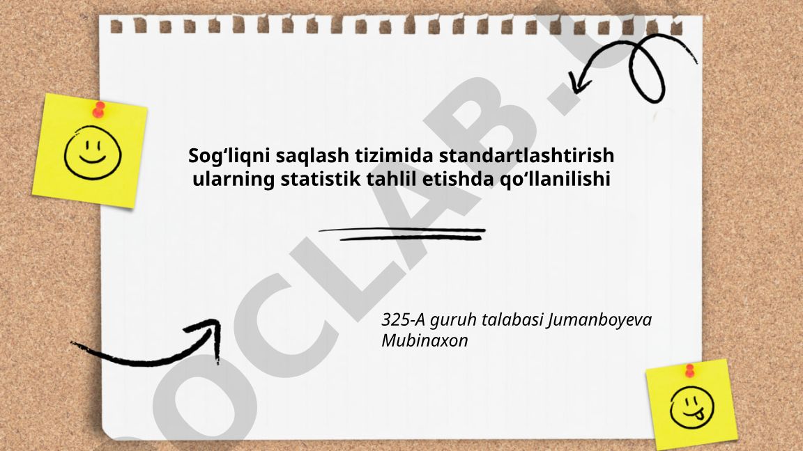 Sogʻliqni saqlash tizimida standartlashtirish va statistik tahlil