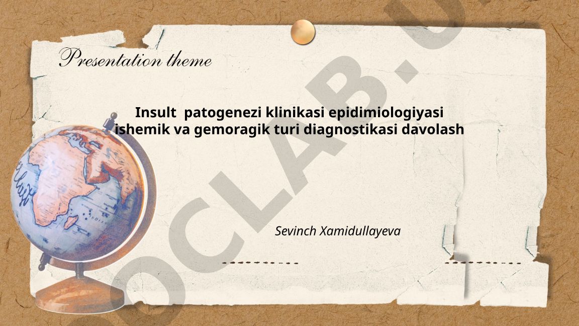 Insult patogenezi, klinikasi, epidemiologiyasi, diagnostikasi va davolash