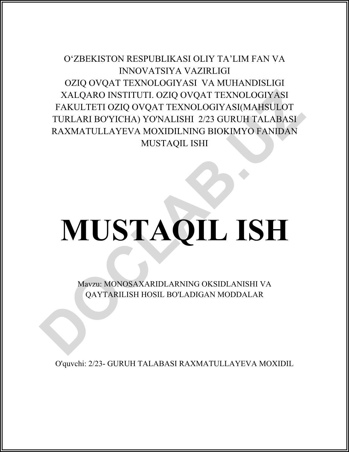 Monosaxaridlarning oksidlanishi va qaytarilish hosil bo'ladigan moddalar
