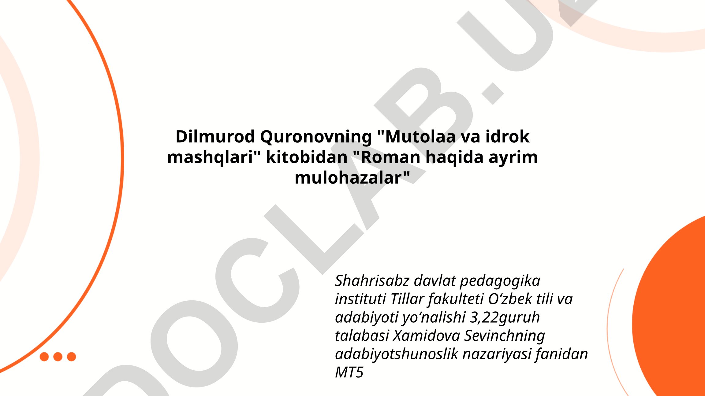 Roman haqida ayrim mulohazalar