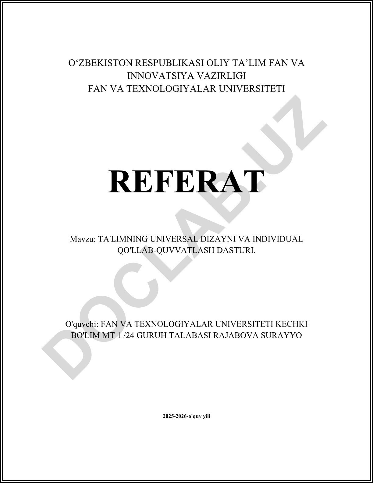 Ta'limning universal dizayni va individual qo'llab-quvvatlash dasturi