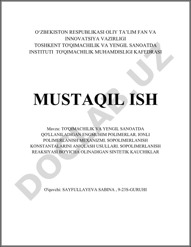 To'qimachilik va yengil sanoatda qo'llaniladigan eng muhim polimerlar
