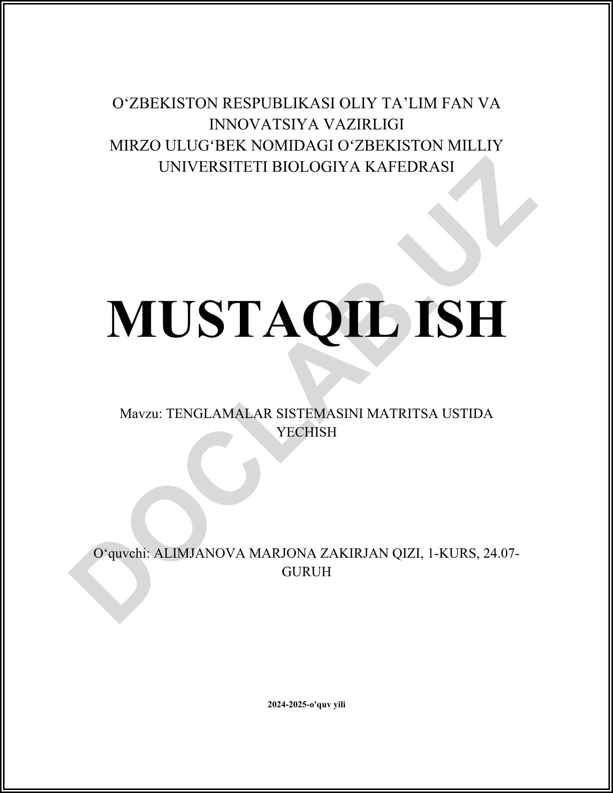 Tenglamalar sistemasini matritsa ustida yechish