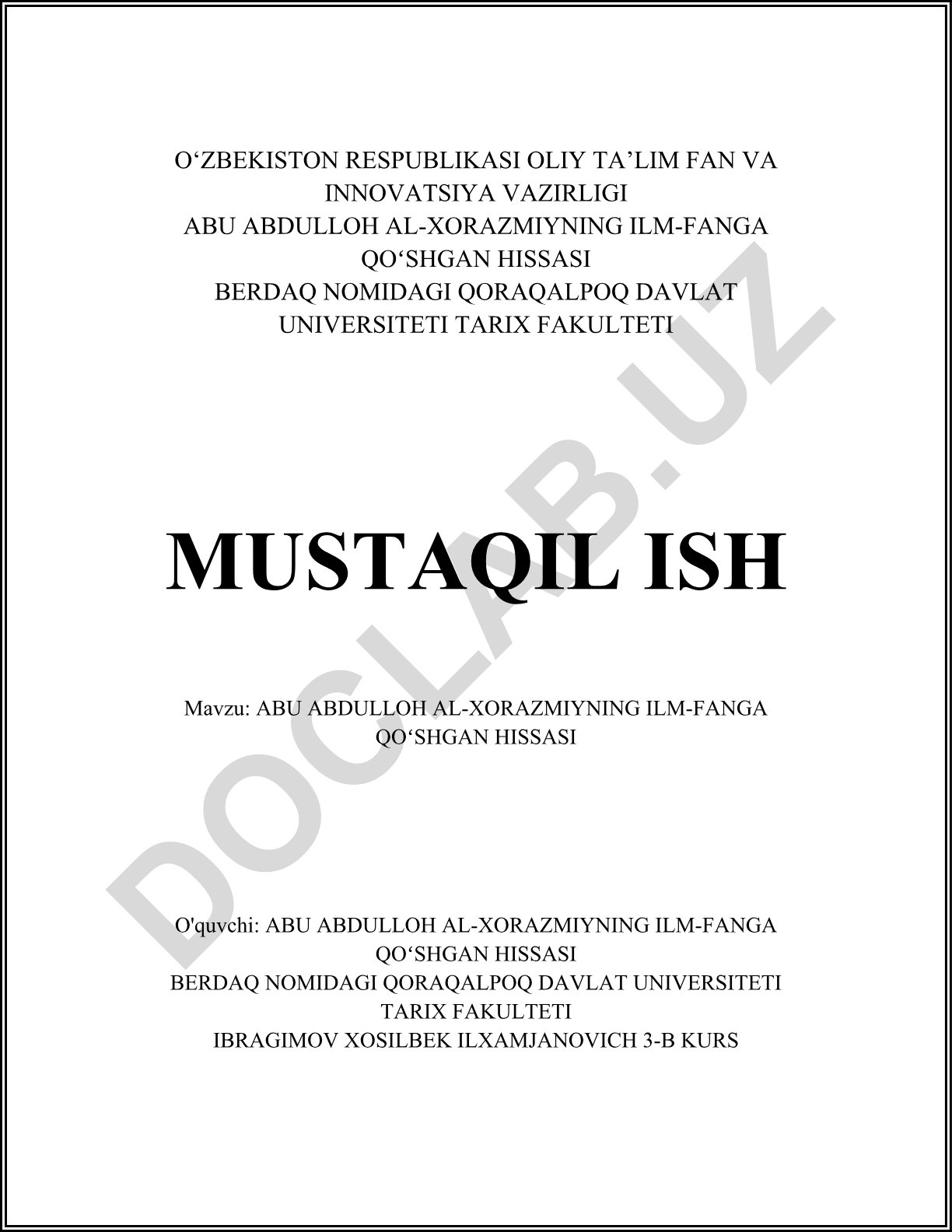 Abu Abdulloh al-Xorazmiyning ilm-fanga qoʻshgan hissasi