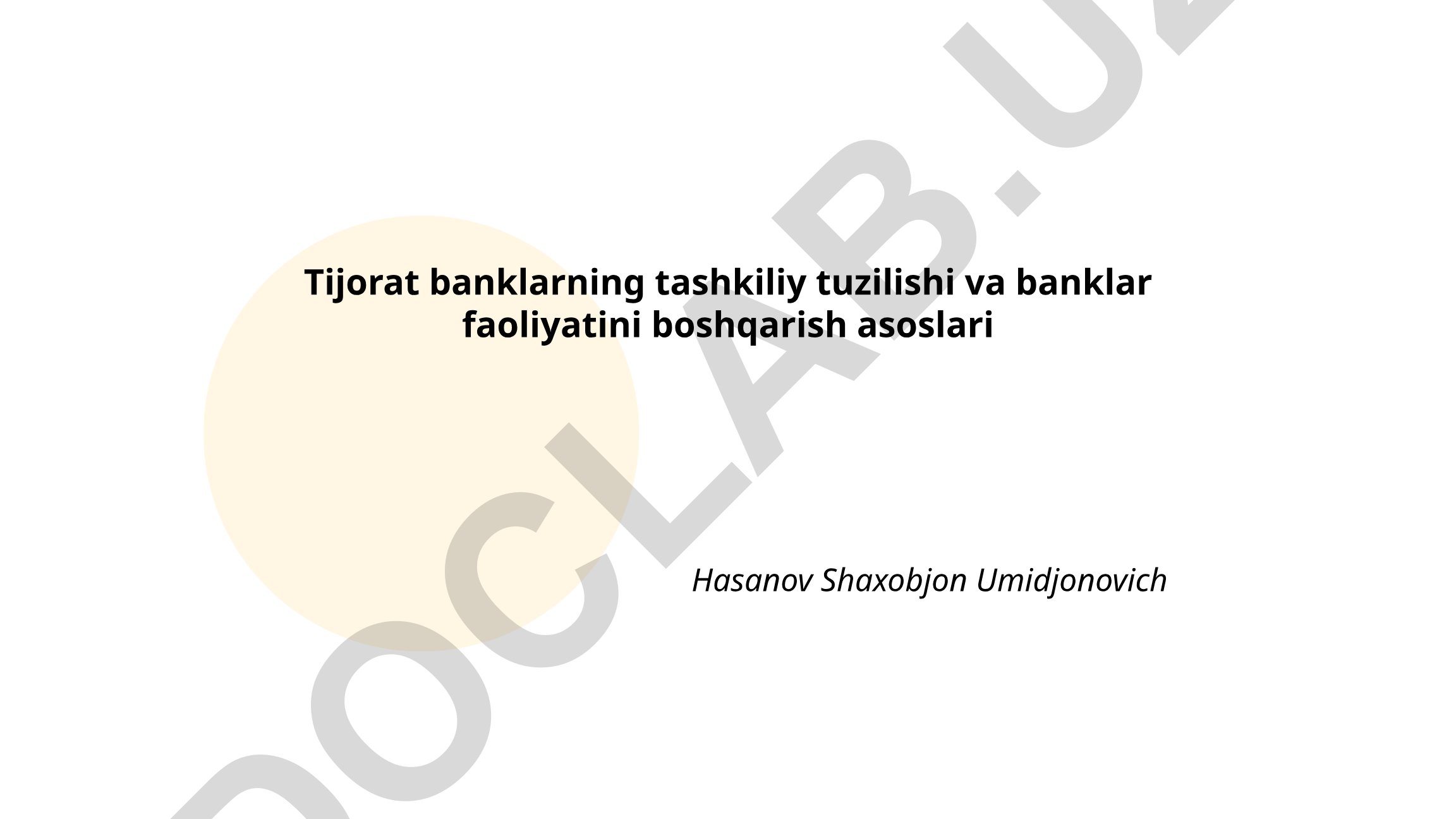 Tijorat banklarning tashkiliy tuzilishi va boshqarish asoslari