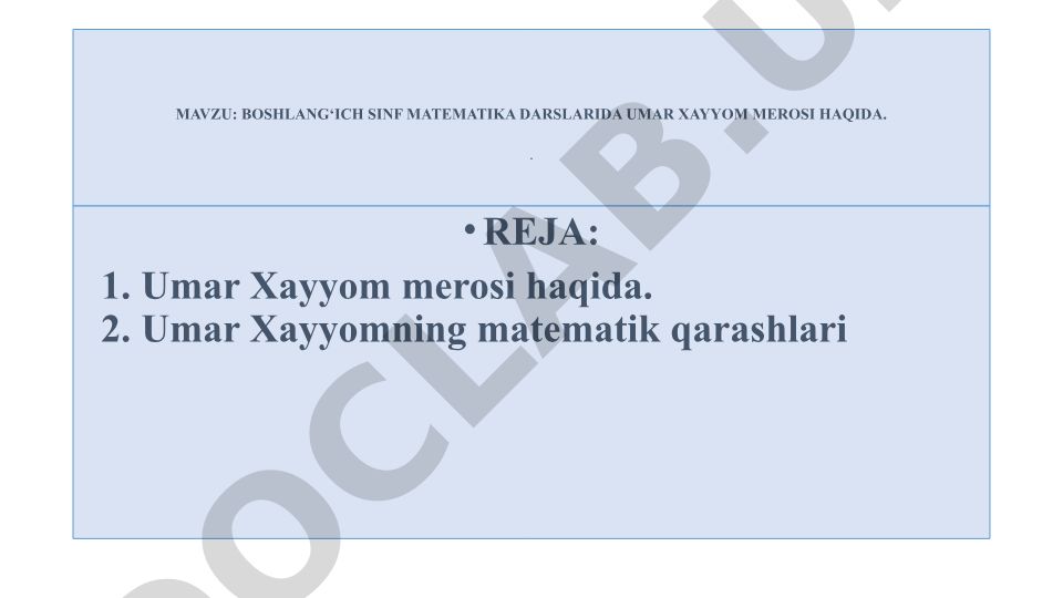 Boshlang‘ich sinf matematika darslarida Umar Xayyom merosi haqida