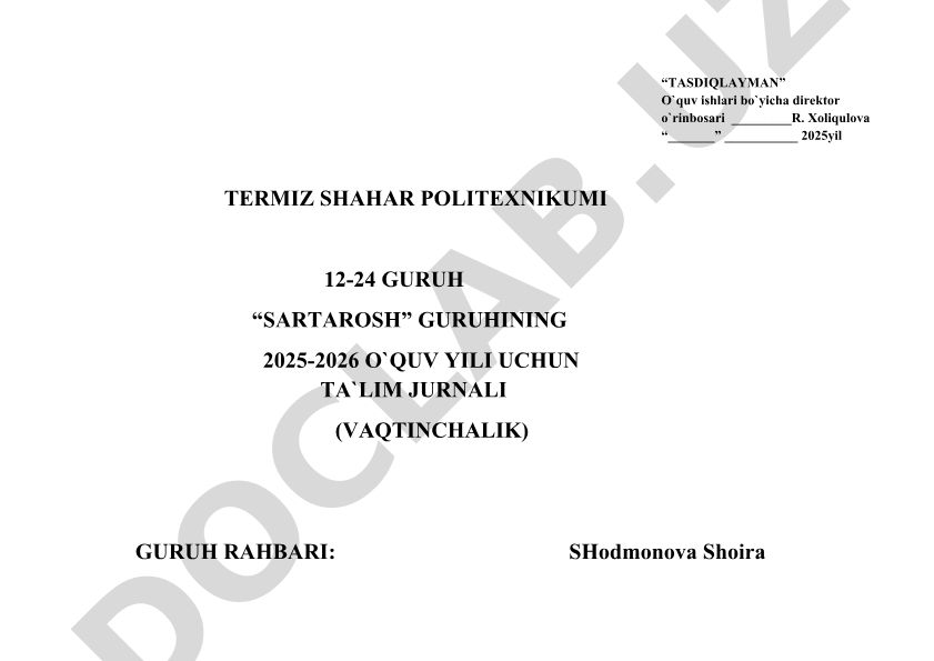 Termiz shahar politexnikumining 12-24 guruh uchun ta'lim jurnali