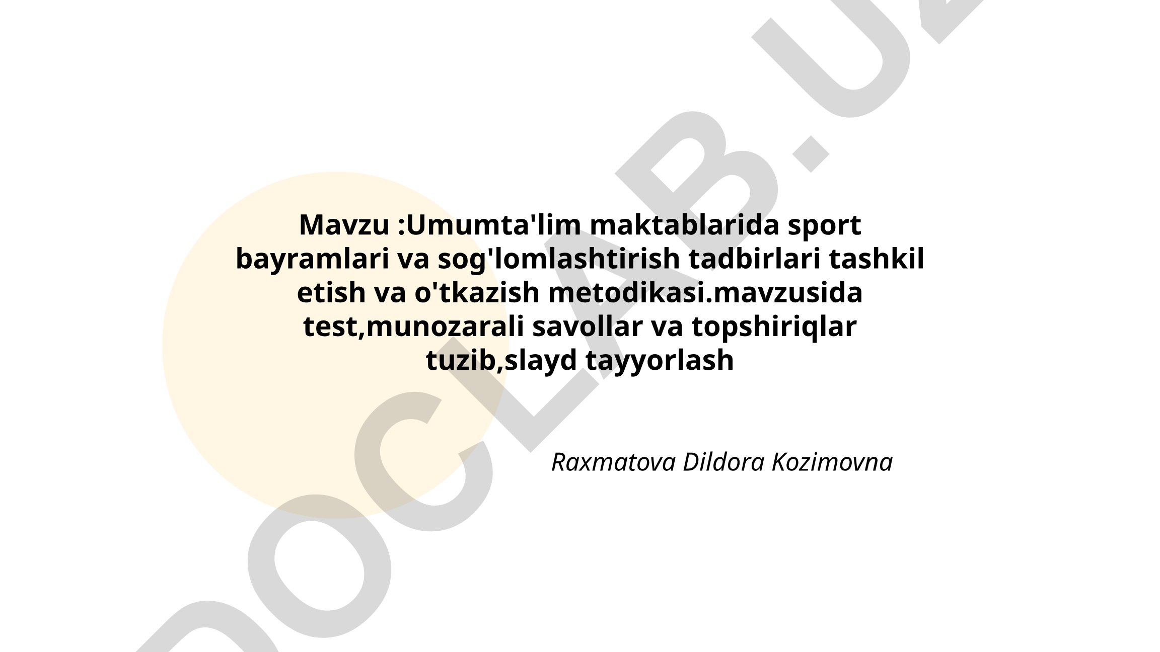 Umumta'lim maktablarida sport bayramlari va sog'lomlashtirish tadbirlari tashkil etish va o'tkazish metodikasi