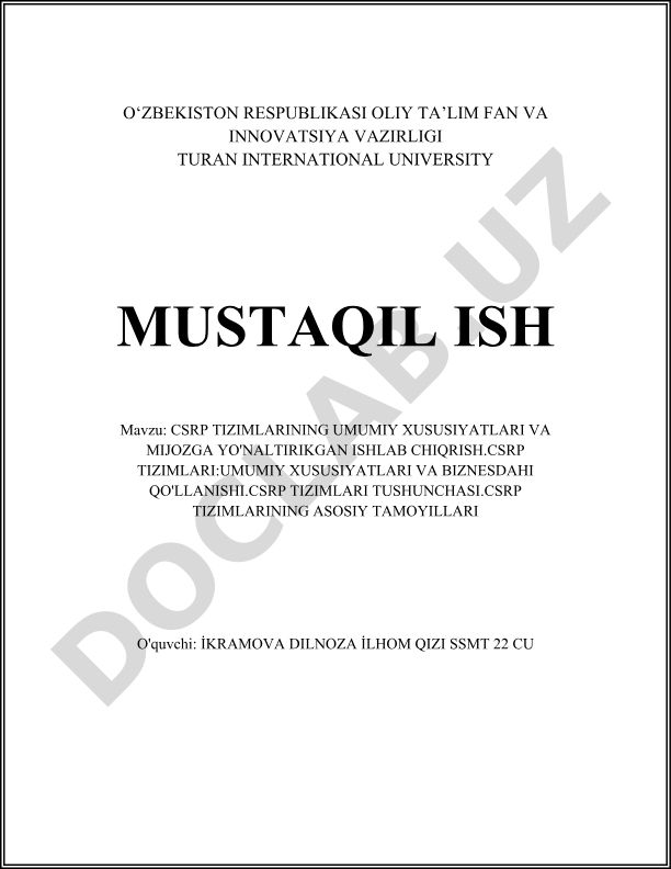 CSRP tizimlarining umumiy xususiyatlari va mijozga yo'naltirilgan ishlab chiqarish