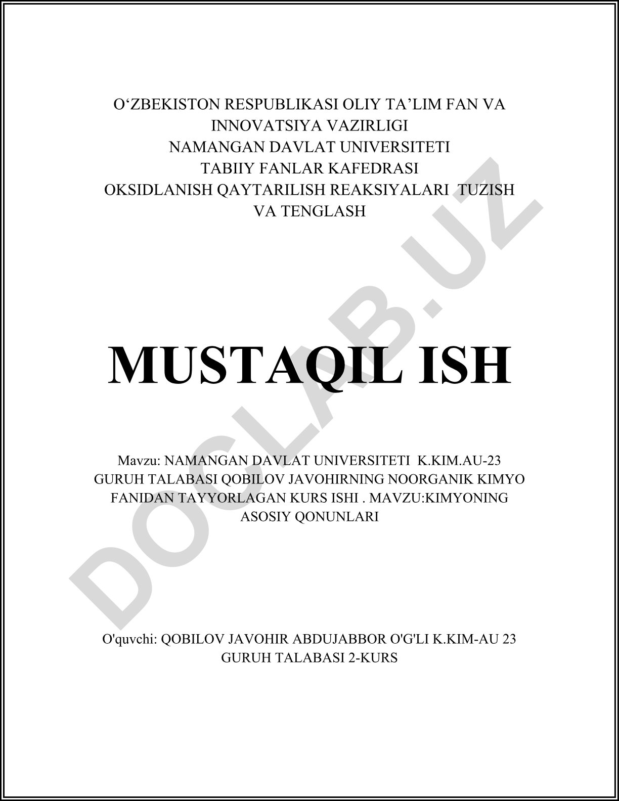Kimyoning asosiy qonunlari