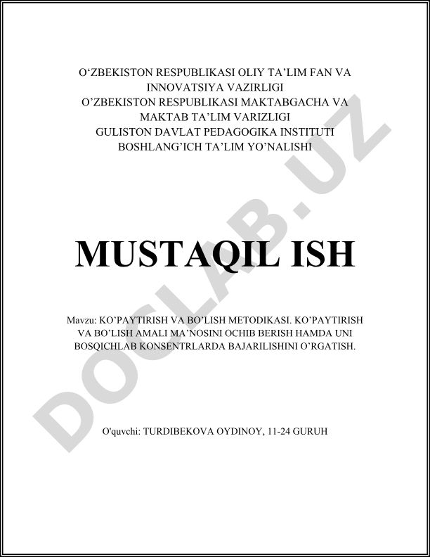 Ko'paytirish va bo'lish metodikasi