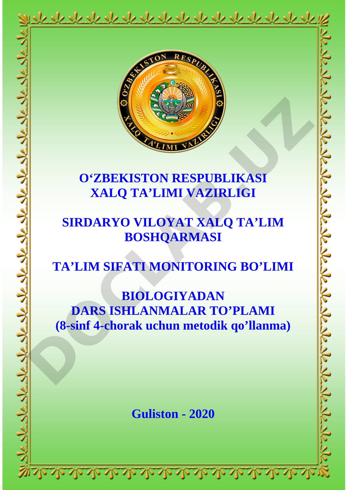 Biologiyadan dars ishlanmalar to'plami (8-sinf 4-chorak)