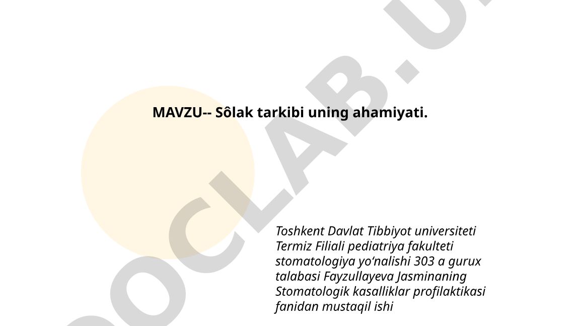 So'lak tarkibi uning ahamiyati