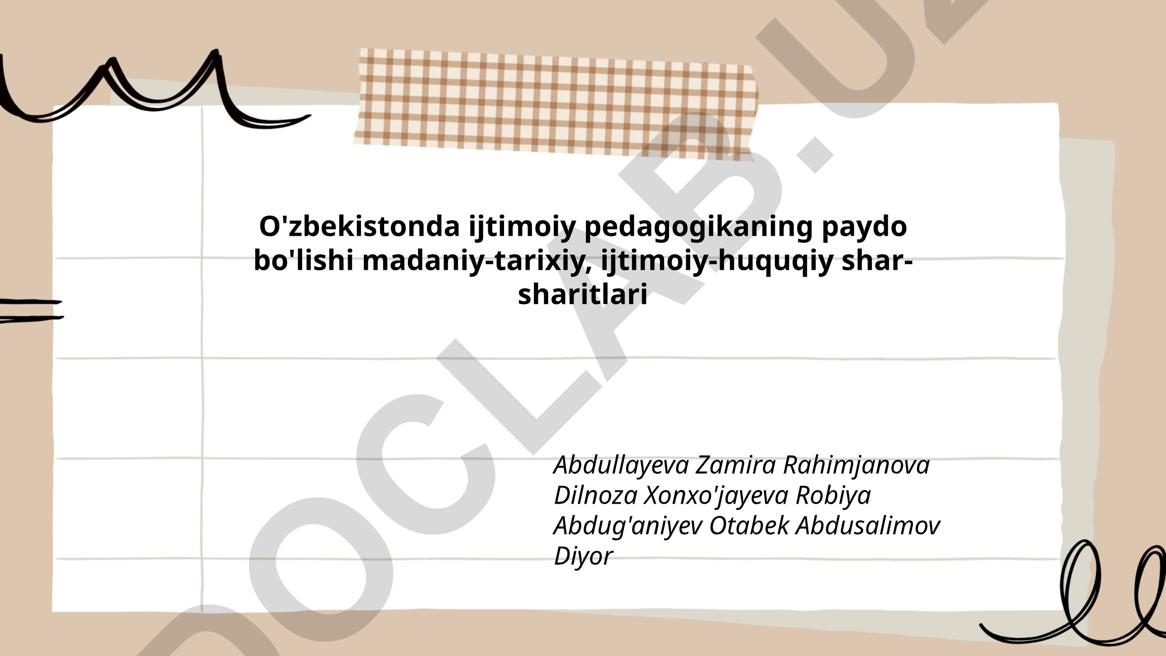 O'zbekistonda ijtimoiy pedagogikaning paydo bo'lishi madaniy-tarixiy, ijtimoiy-huquqiy shar-sharitlari