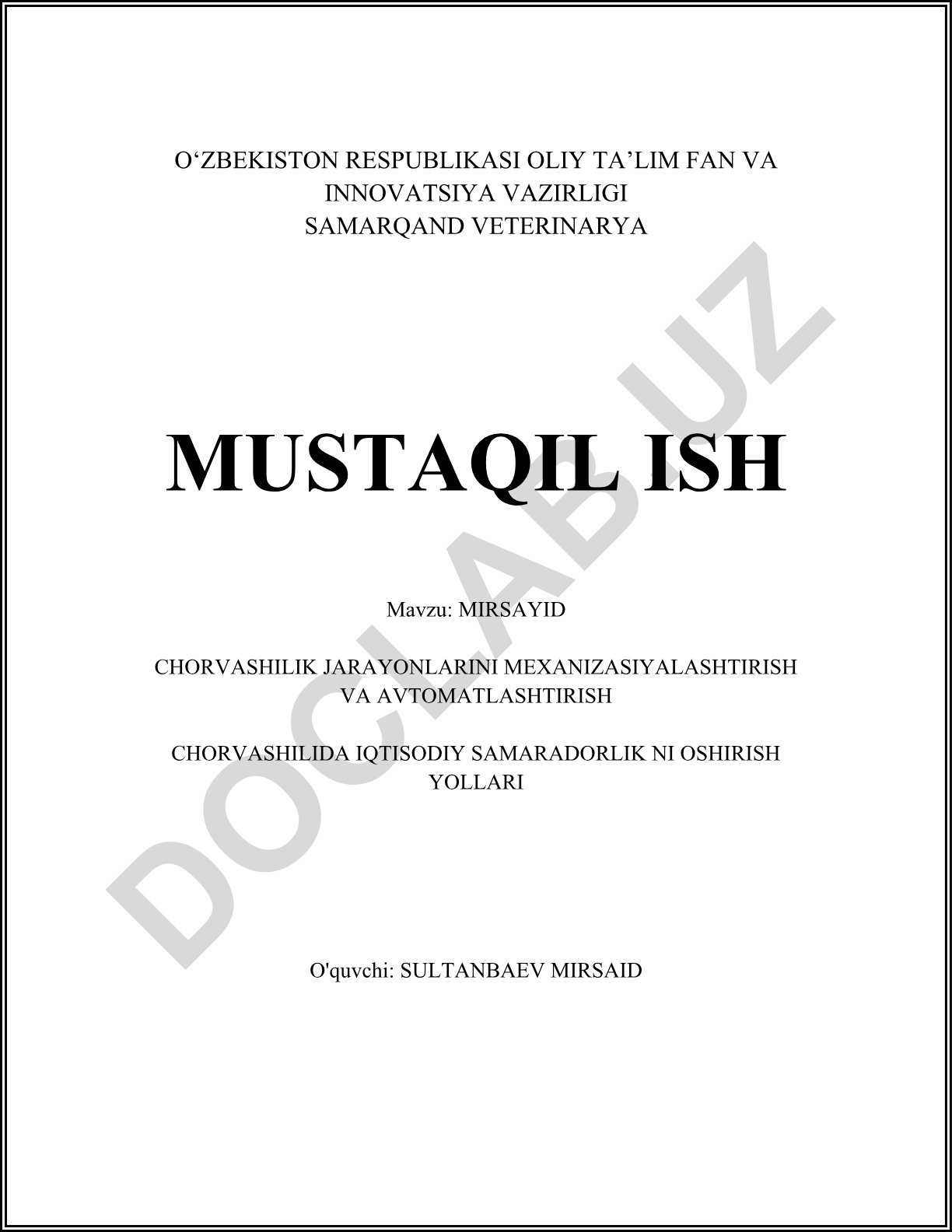 Chorvachilik jarayonlarini mexanizatsiyalash va avtomatlashtirish