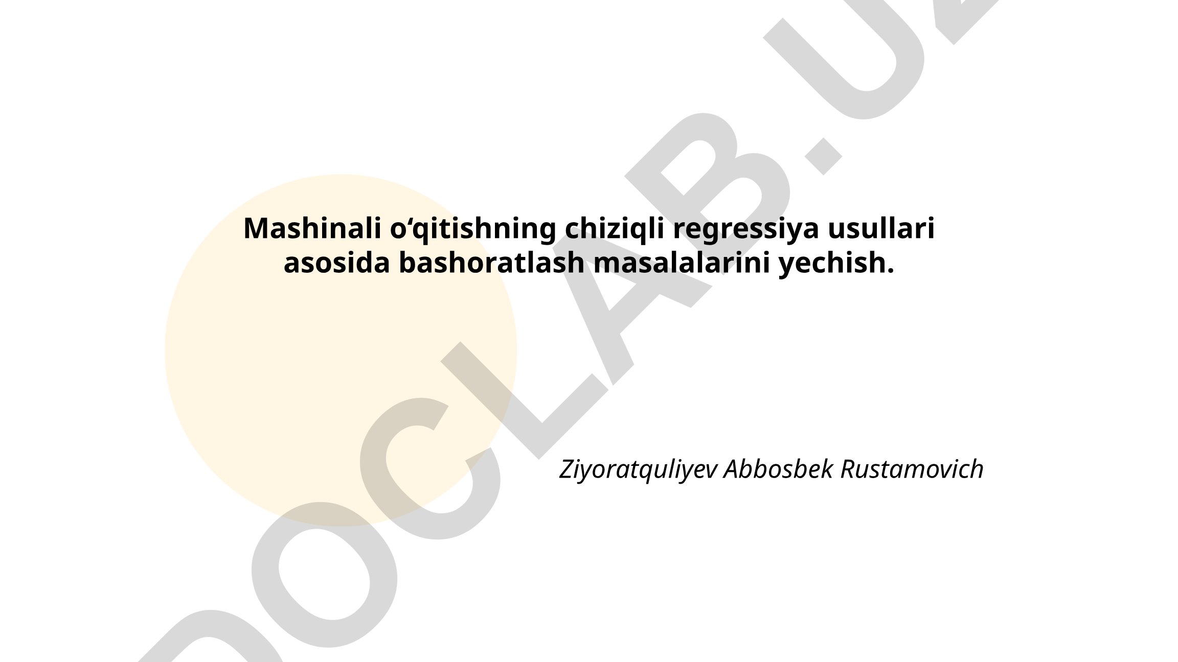 Mashinali o‘qitishning chiziqli regressiya usullari asosida bashoratlash masalalarini yechish
