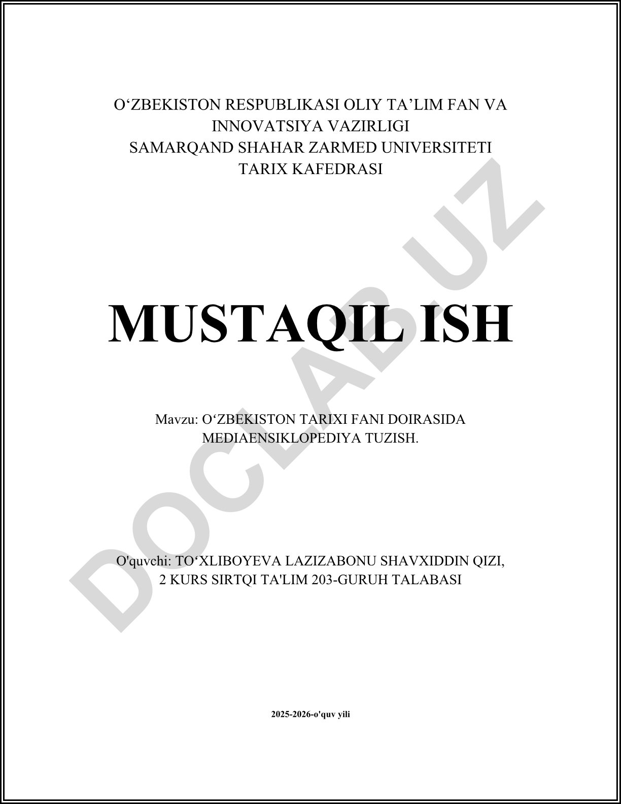 Oʻzbekiston tarixi fani doirasida mediaensiklopediya tuzish