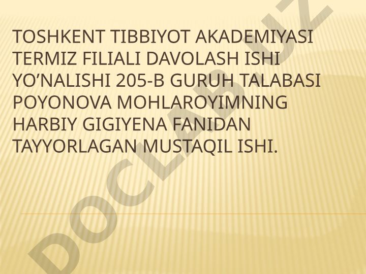 RM va ZM bilan zararlangan suv va ovqat mahsulotlarini iste'mol qilish tartibi bo'yicha vaziyatli masalalar yechish