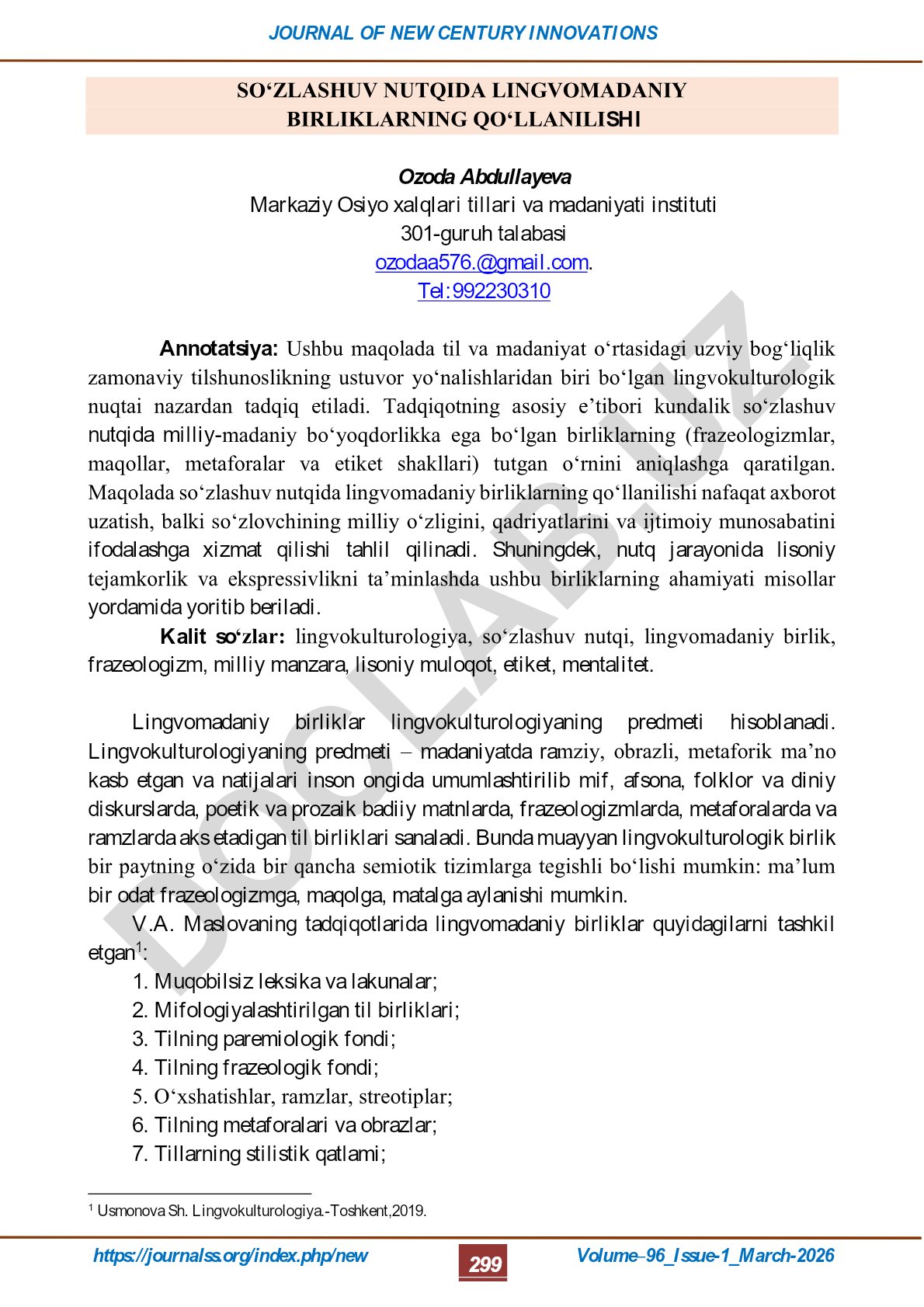 So'zlashuv nutqida lingvomadaniy birliklarning qo'llanilishi