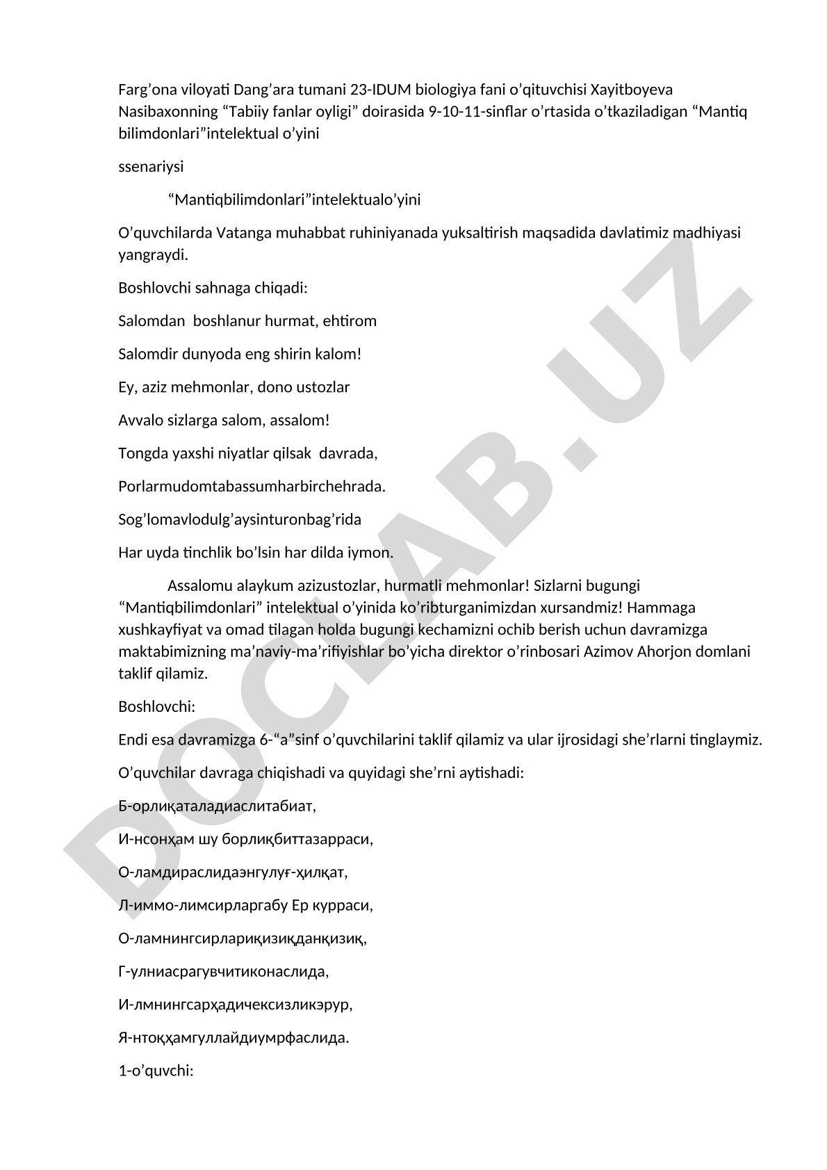 Mantiq bilimdonlari intelektual o'yini ssenariysi