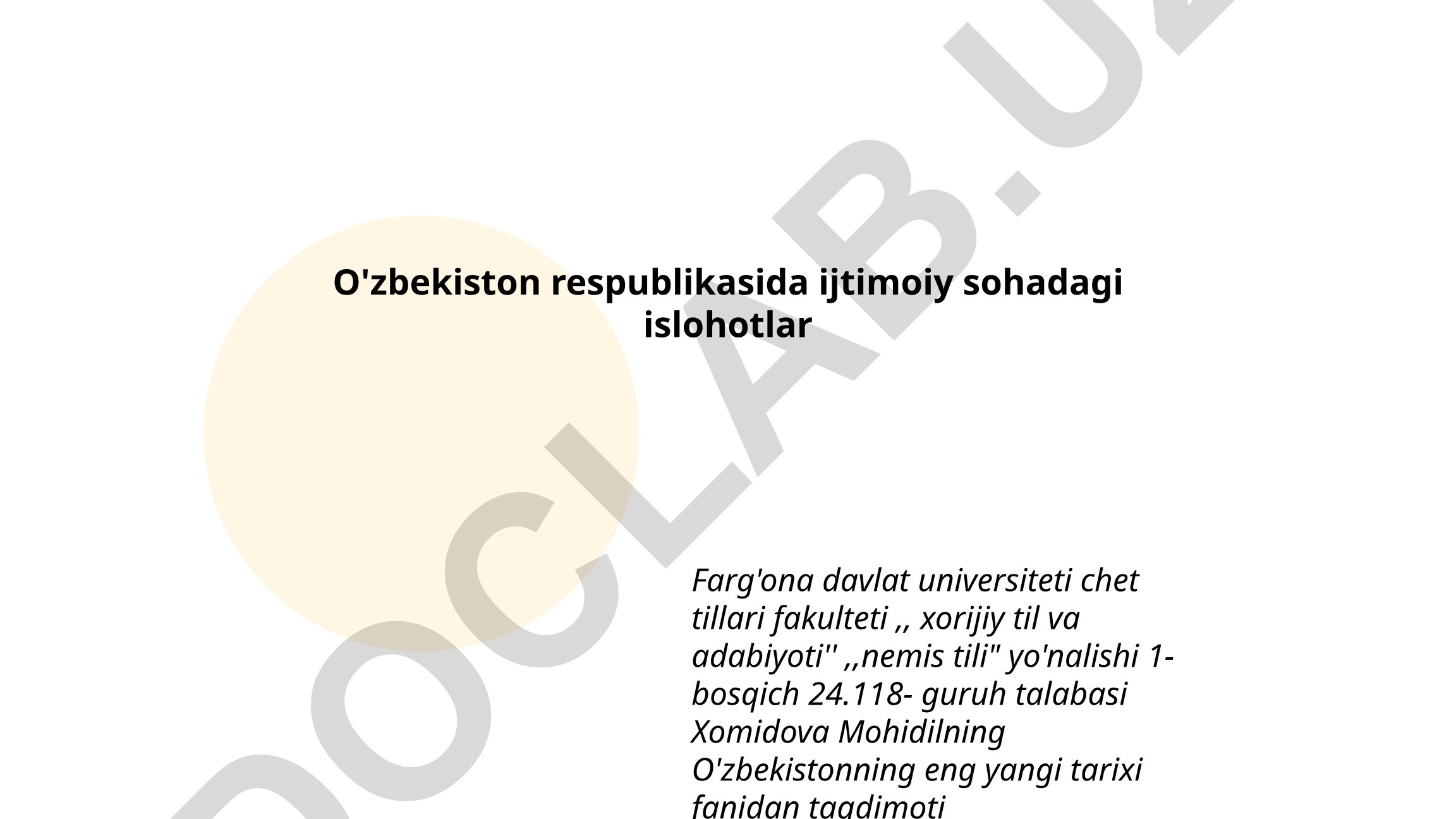 O'zbekiston respublikasida ijtimoiy sohadagi islohotlar