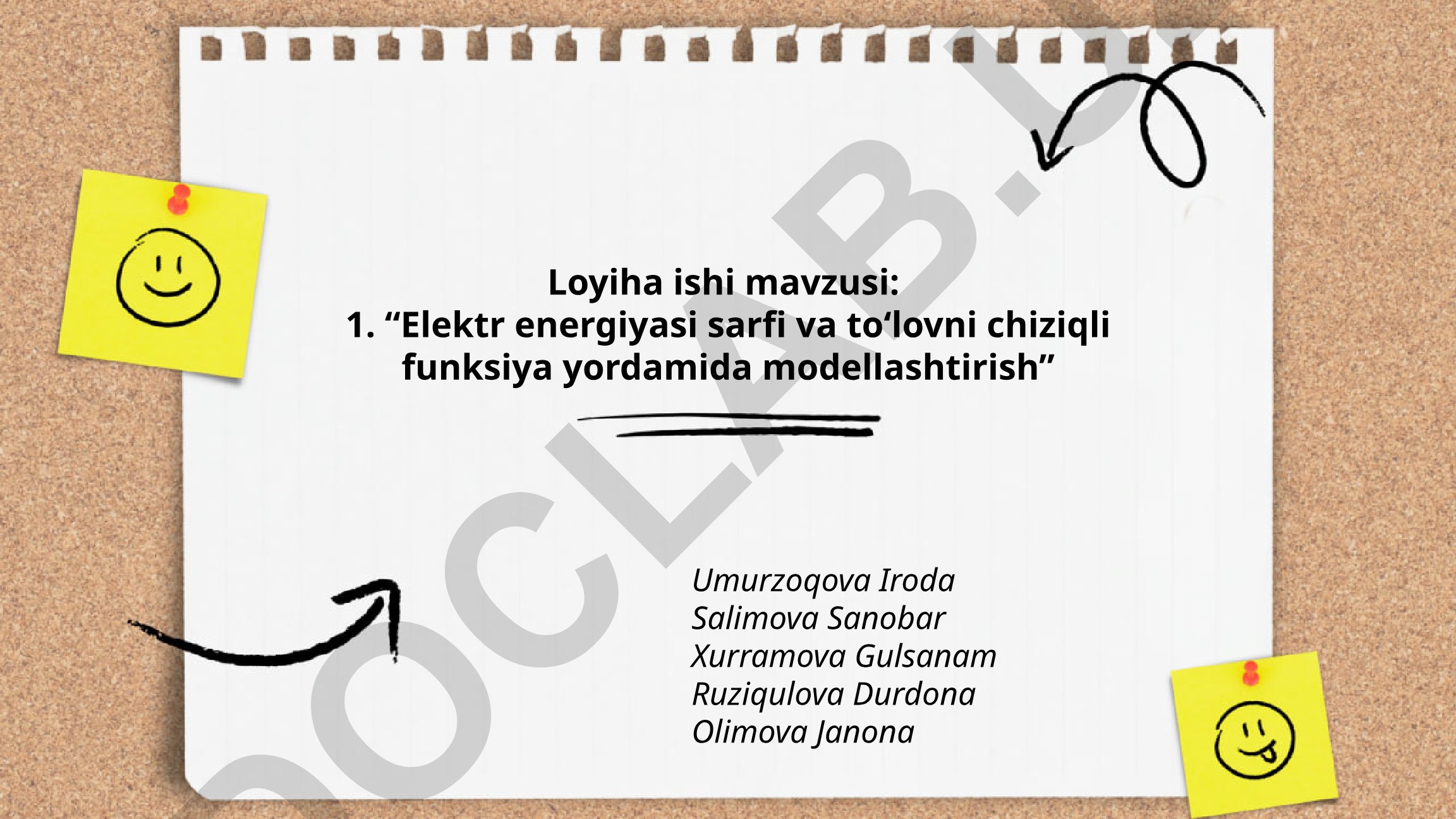 Elektr energiyasi sarfi va toʻlovni chiziqli funksiya yordamida modellashtirish