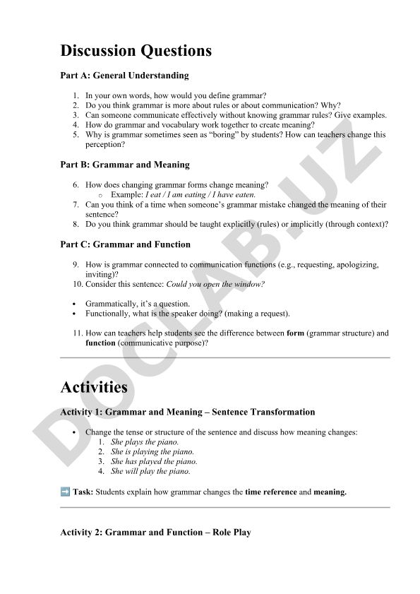 Grammar definition, meaning, and teaching methods discussion
