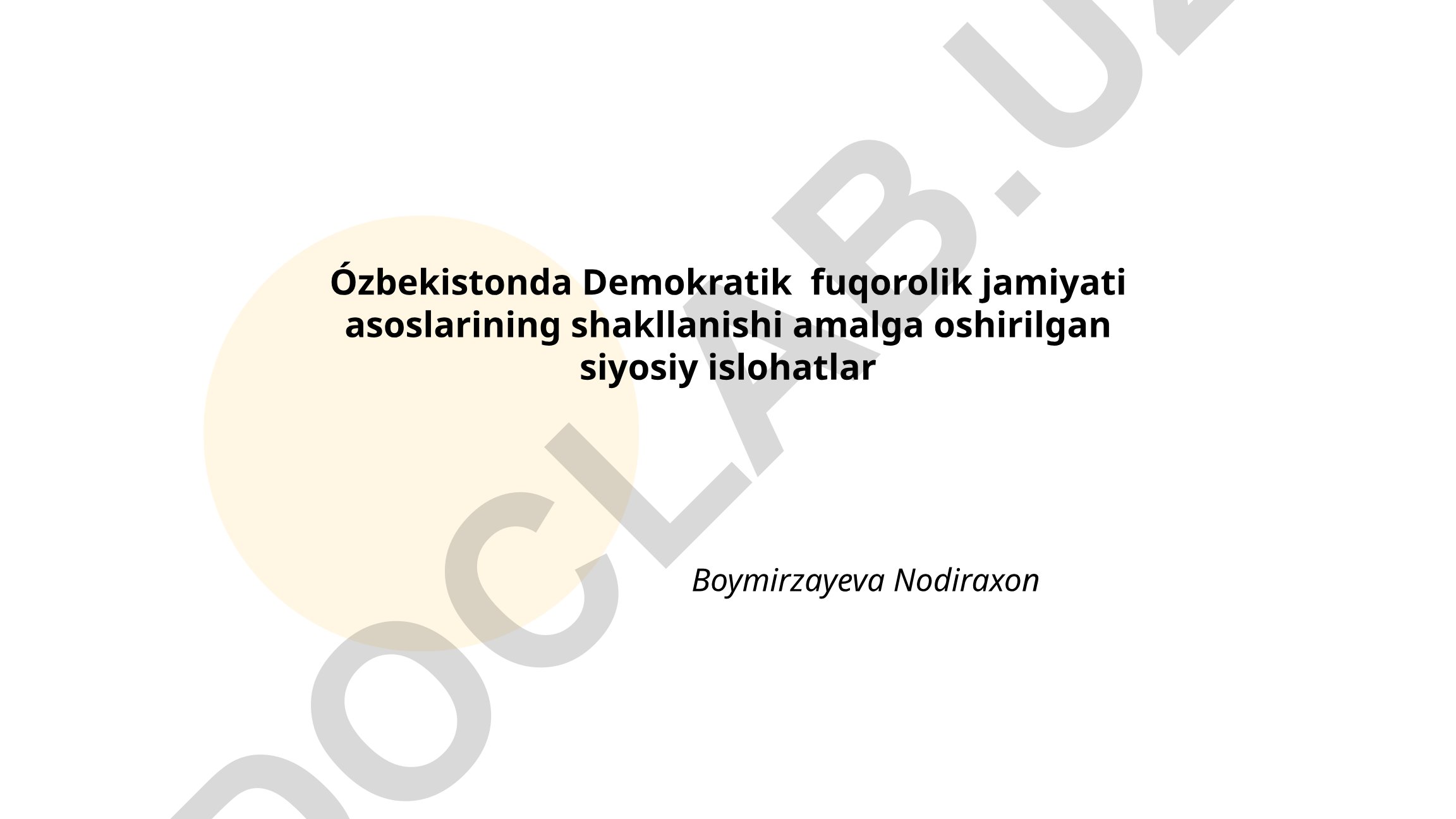 O'zbekistonda demokratik fuqorolik jamiyati asoslarining shakllanishi