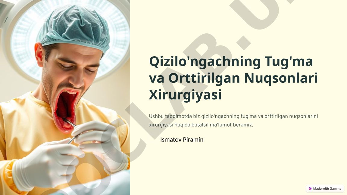 Qizilo'ngachning tug'ma va orttirilgan nuqsonlari xirurgiyasi