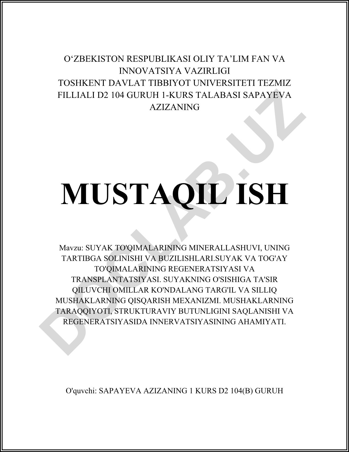 Suyak to'qimalarining minerallashuvi, tartibga solinishi va buzilishlari