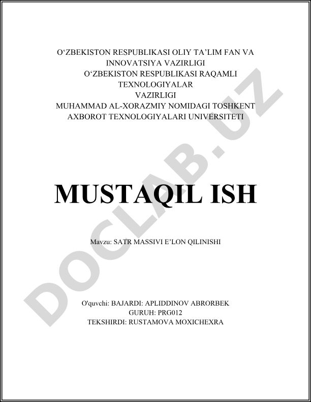 Satr massivi eʼlon qilish
