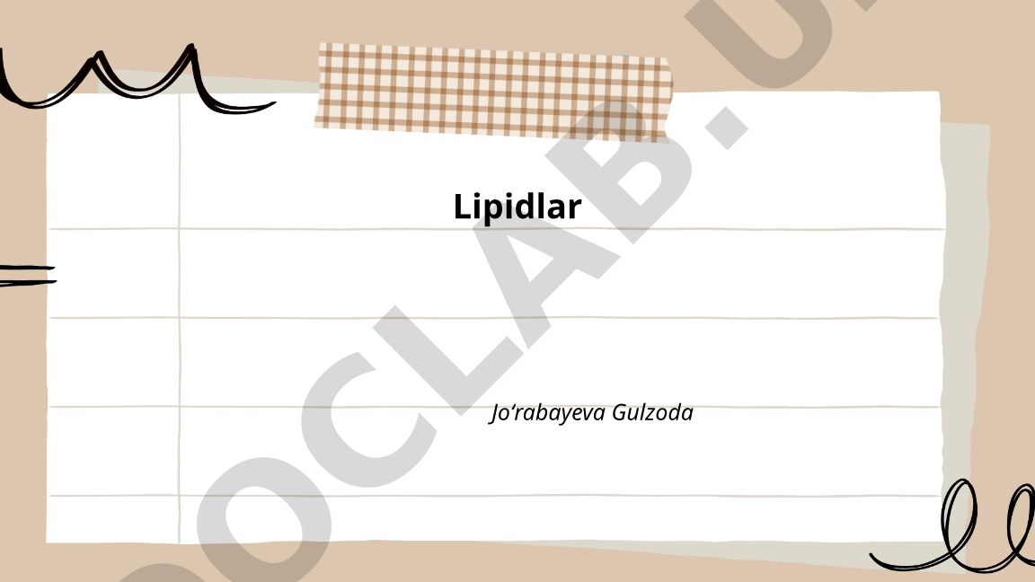 Lipidlar tuzilishi, tasnifi va yog' kislotalari