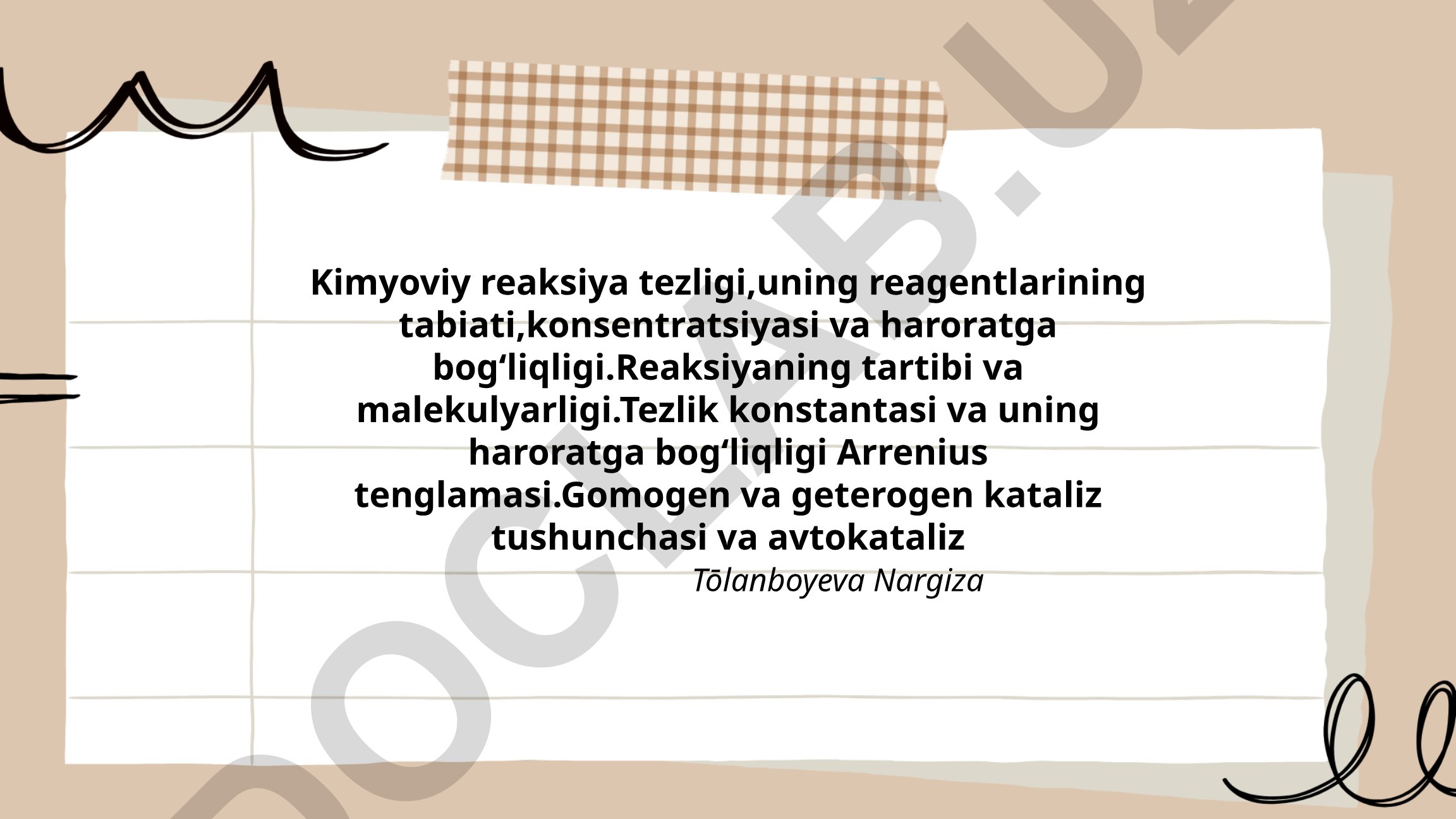 Kimyoviy reaksiya tezligi va uning omillari