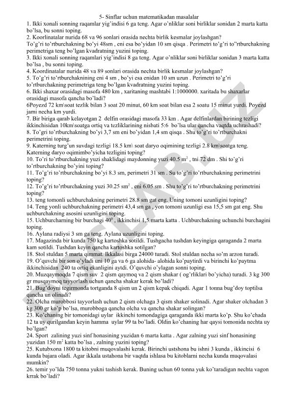 5-sinf matematika masalalari to'plami