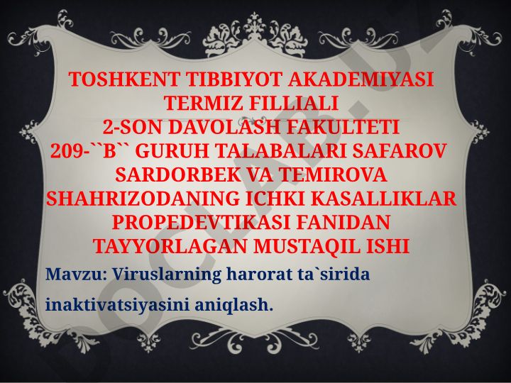 Viruslarning harorat ta'sirida inaktivatsiyasini aniqlash