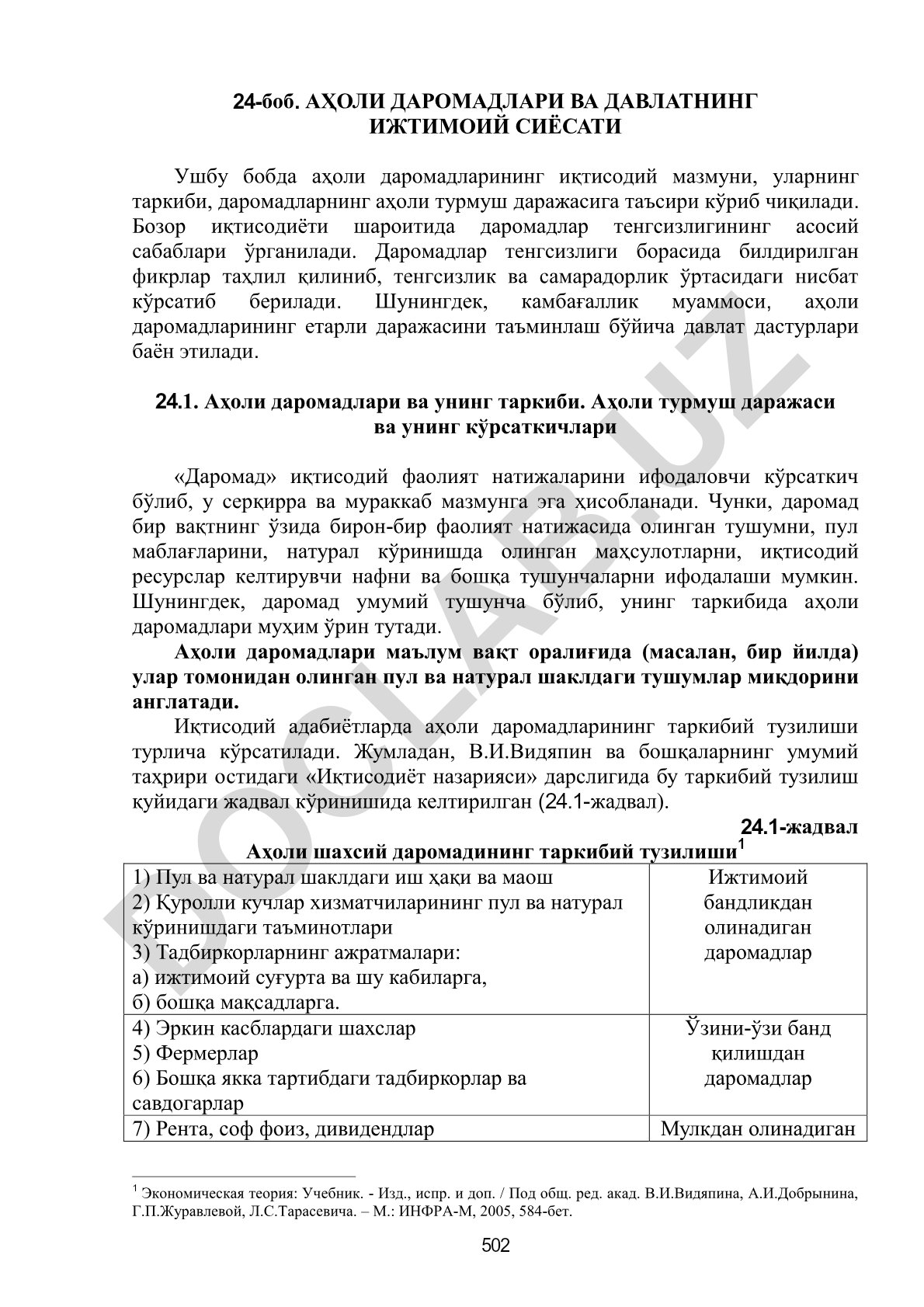 Аҳоли даромадлари ва давлатнинг ижтимоий сиёсати