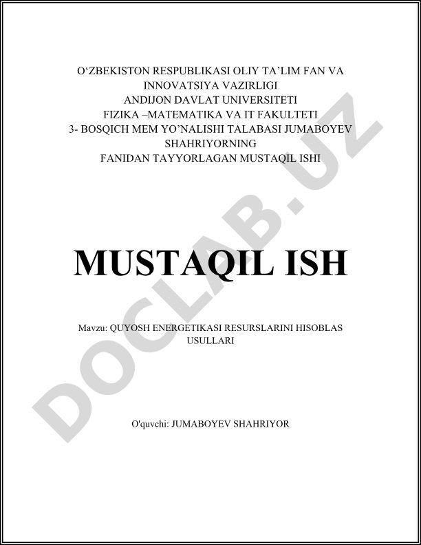 Quyosh energetika resurslarini hisoblash usullari