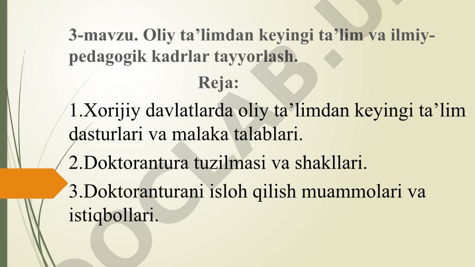 Oliy ta'limdan keyingi ta'lim va ilmiy-pedagogik kadrlar tayyorlash