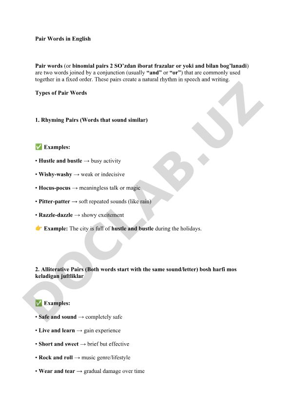 Ingliz tilidagi juft so'zlar (binomial pairs)