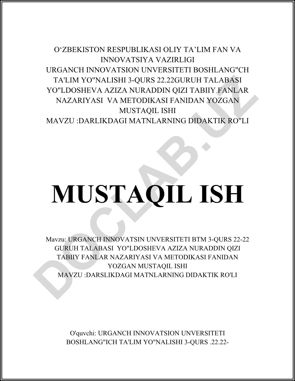 Darslikdagi matnlarning didaktik ro'li