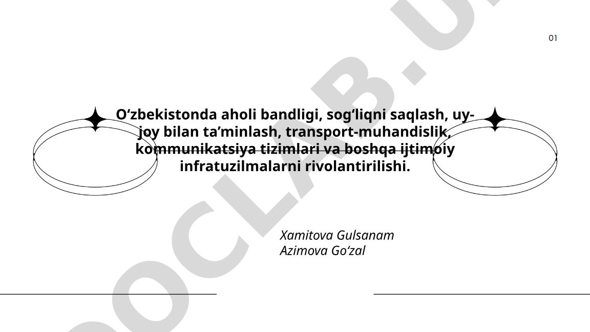O‘zbekistonda ijtimoiy infratuzilmalarni rivojlantirish