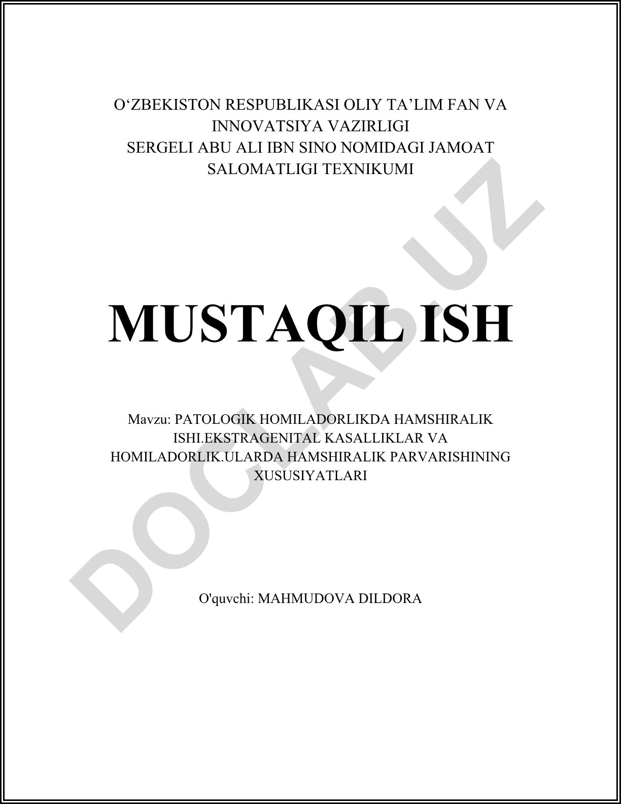 Patologik homiladorlikda hamshiralik ishi. Ekstragenital kasalliklar va homiladorlik