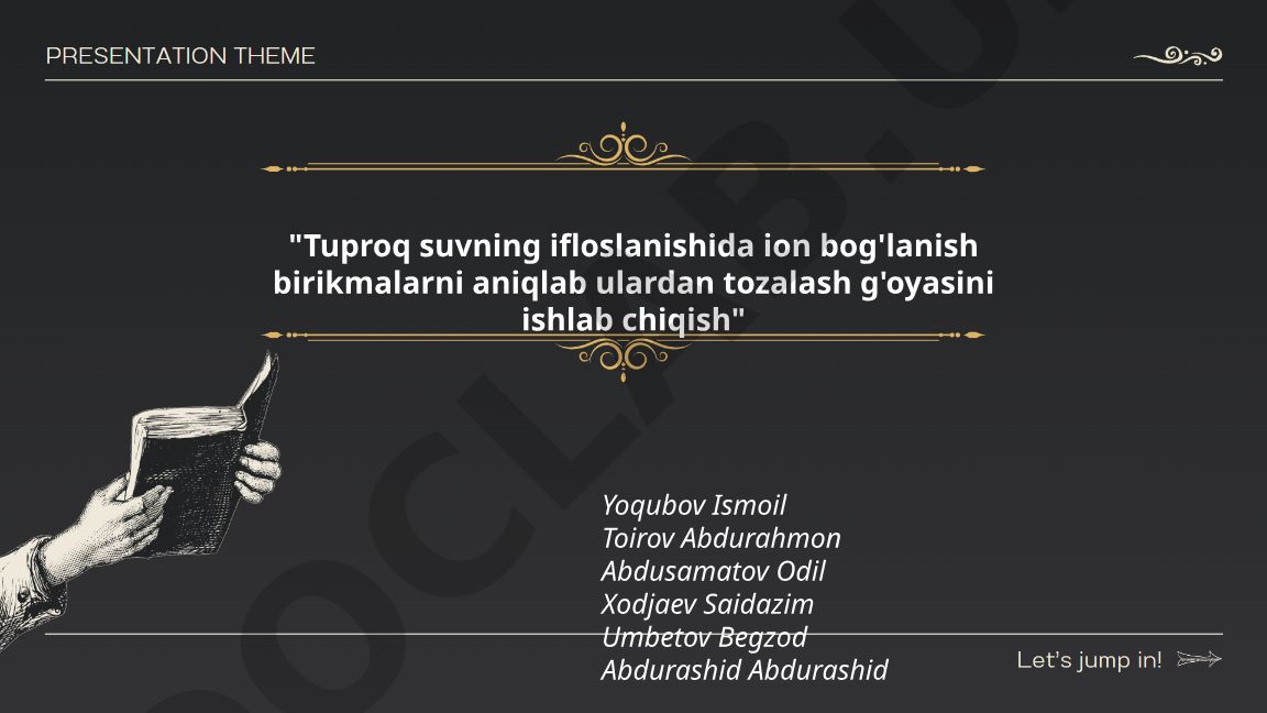 Tuproq va suv ifloslanishida ion bog'lanish birikmalarini aniqlash va tozalash