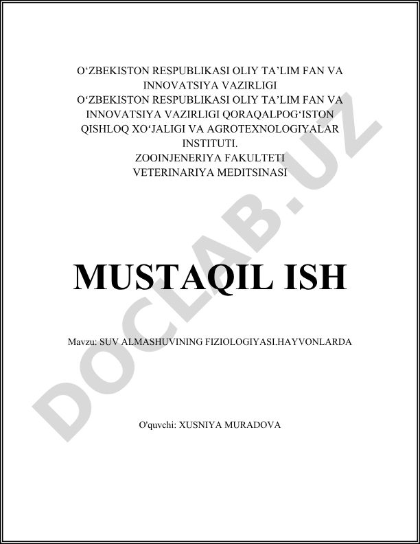 Suv almashuvining fiziologiyasi hayvonlarda