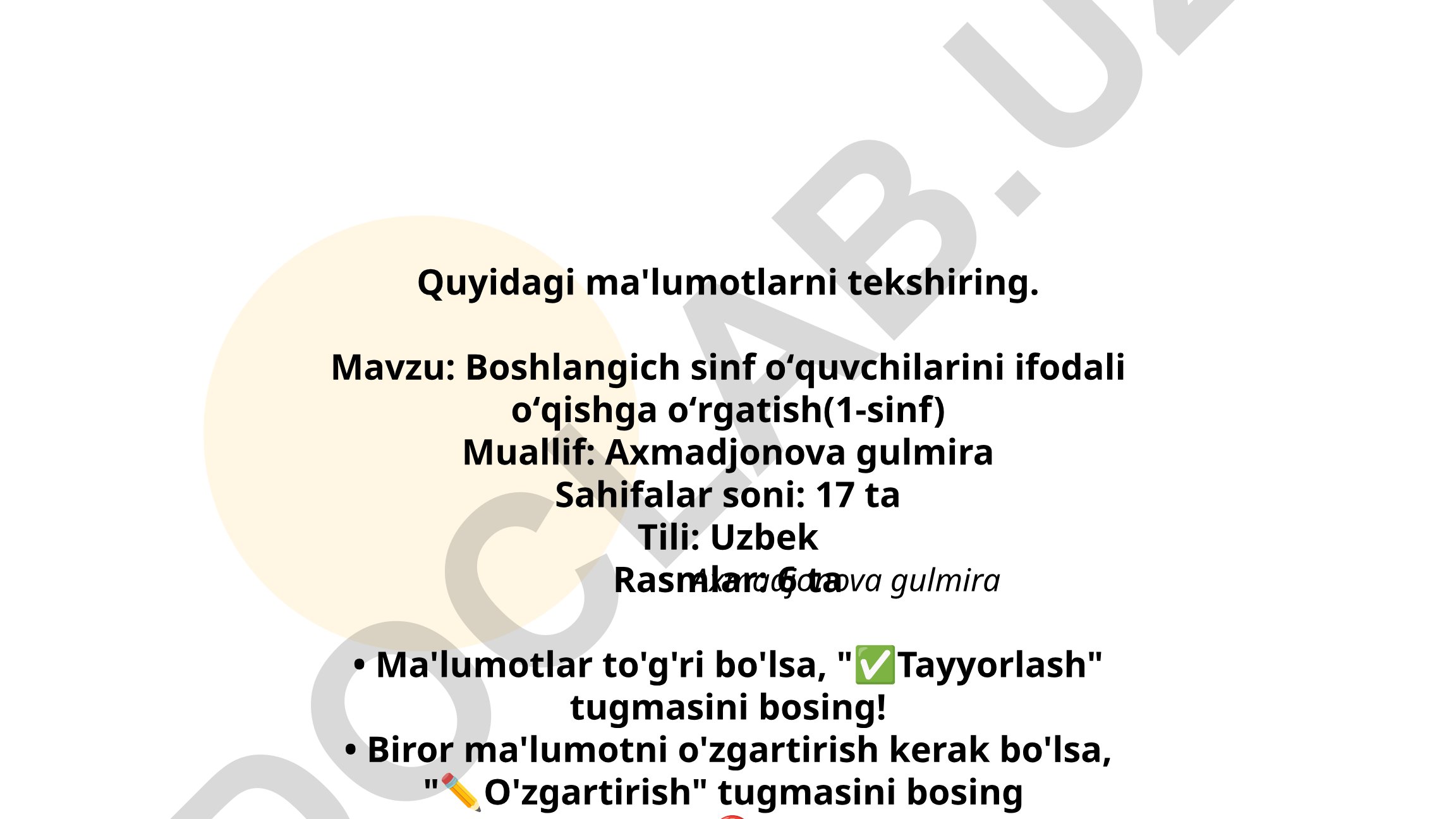 Boshlangich sinf oʻquvchilarini ifodali oʻqishga oʻrgatish (1-sinf)